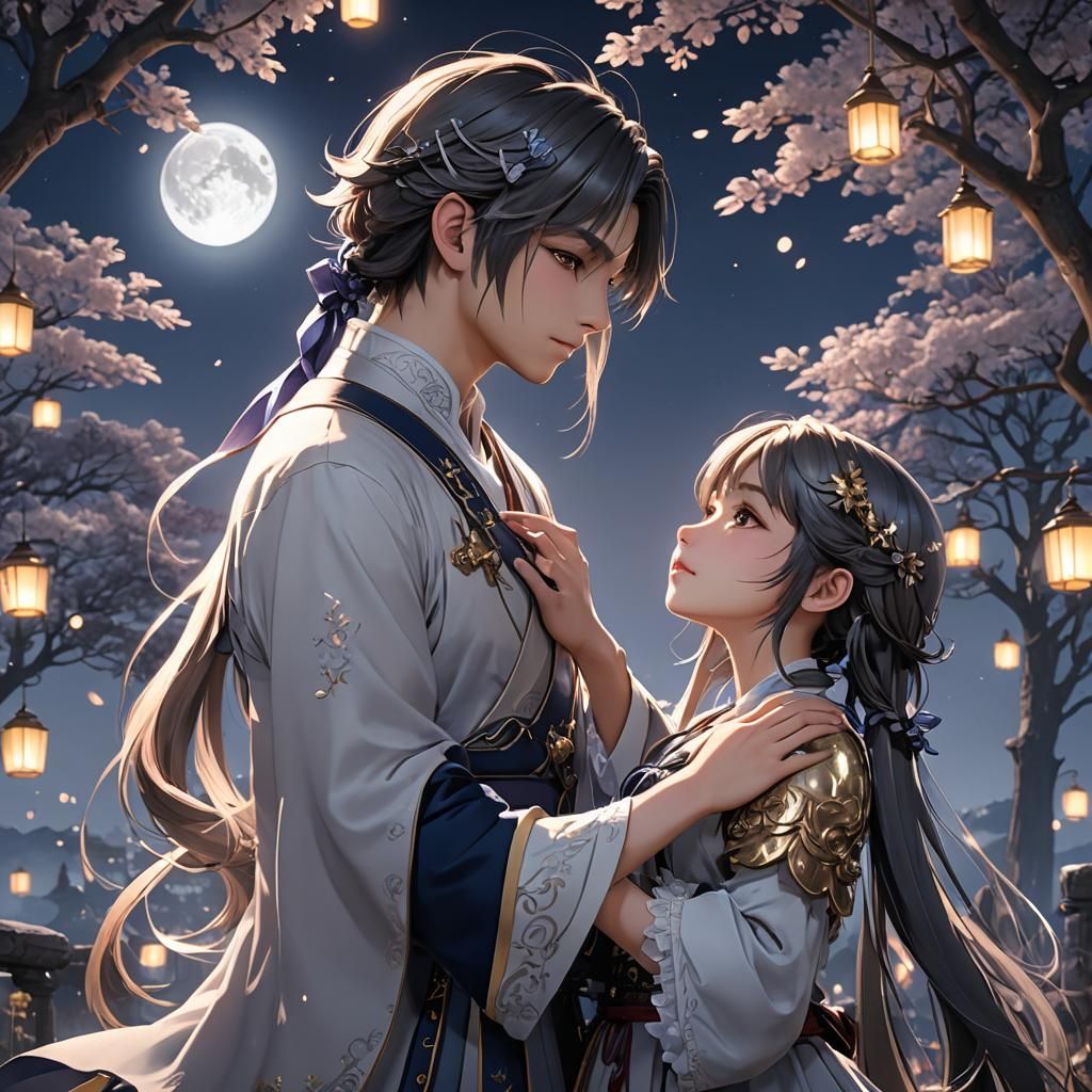 Romantic Anime Moonlit Scene in 3D