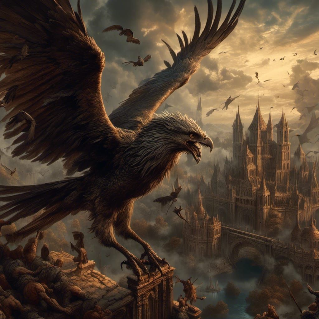Detailed Harpy Descending in Dark Fantasy Art