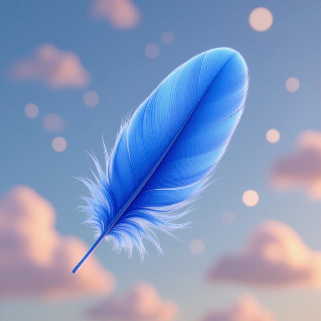Blue Feather Floating in Pixar Animation Style