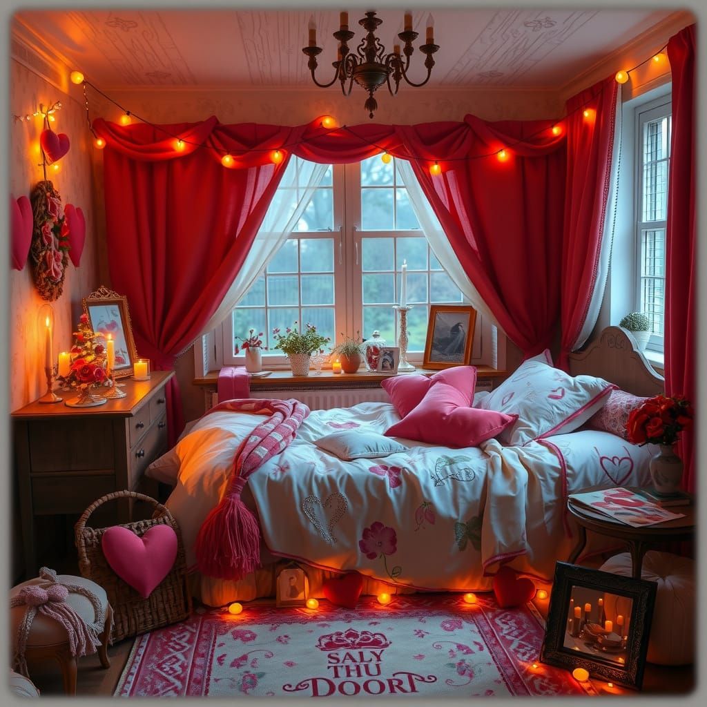 Cozy Valentine's Bedroom in Romantic Realism and Storybook S...