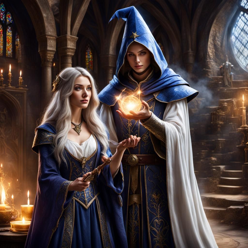 Wizard Casting Spell on Young Knight