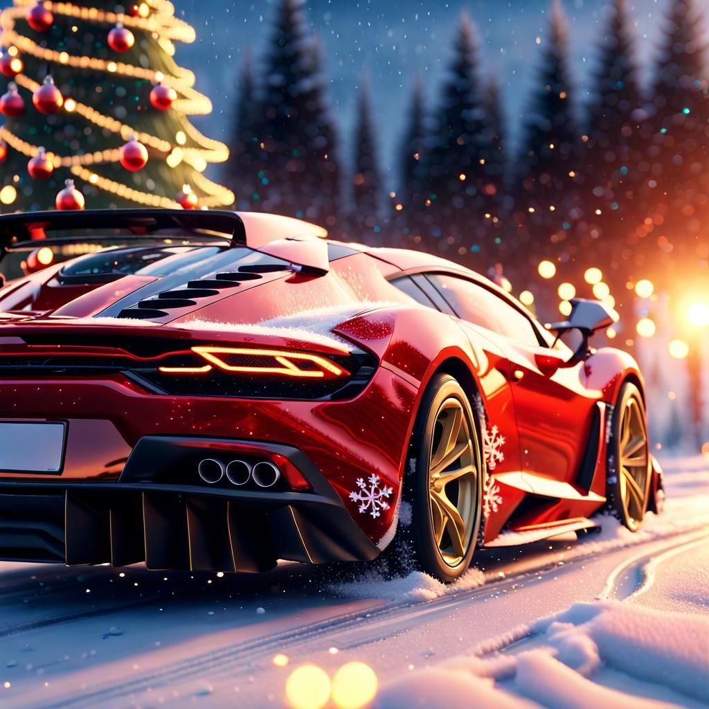 Sleek Red Supercar Zooms Through Snowy Winter Wonderland