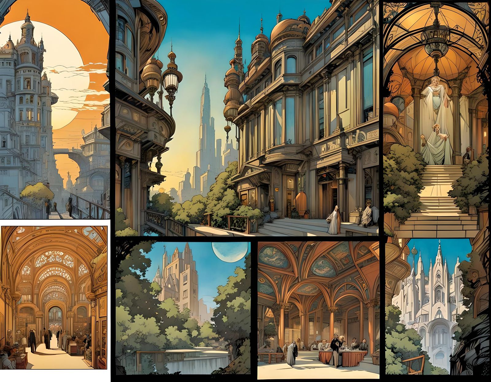 Art Nouveau Comic Book Page: Mnemnosygne Terrace