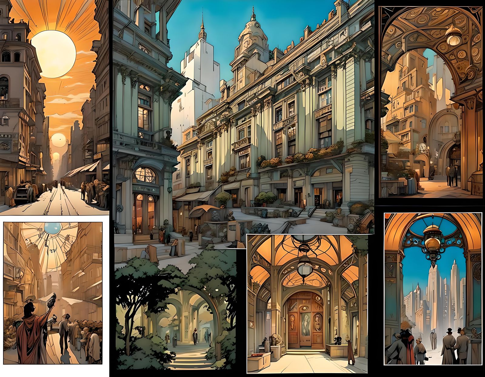 Art Nouveau Comic Book Page: Mnemosyne Terrace