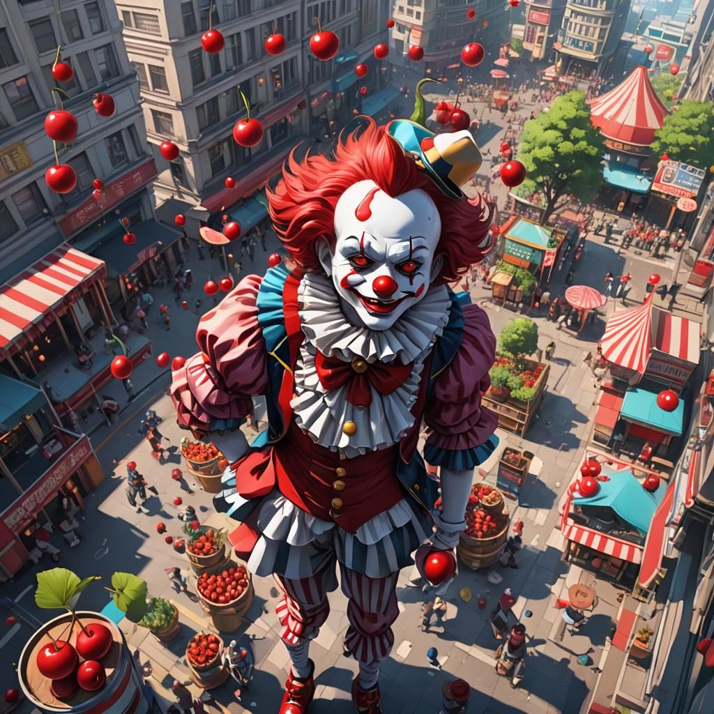 Cherry Circus Clown in Detailed Anime Style