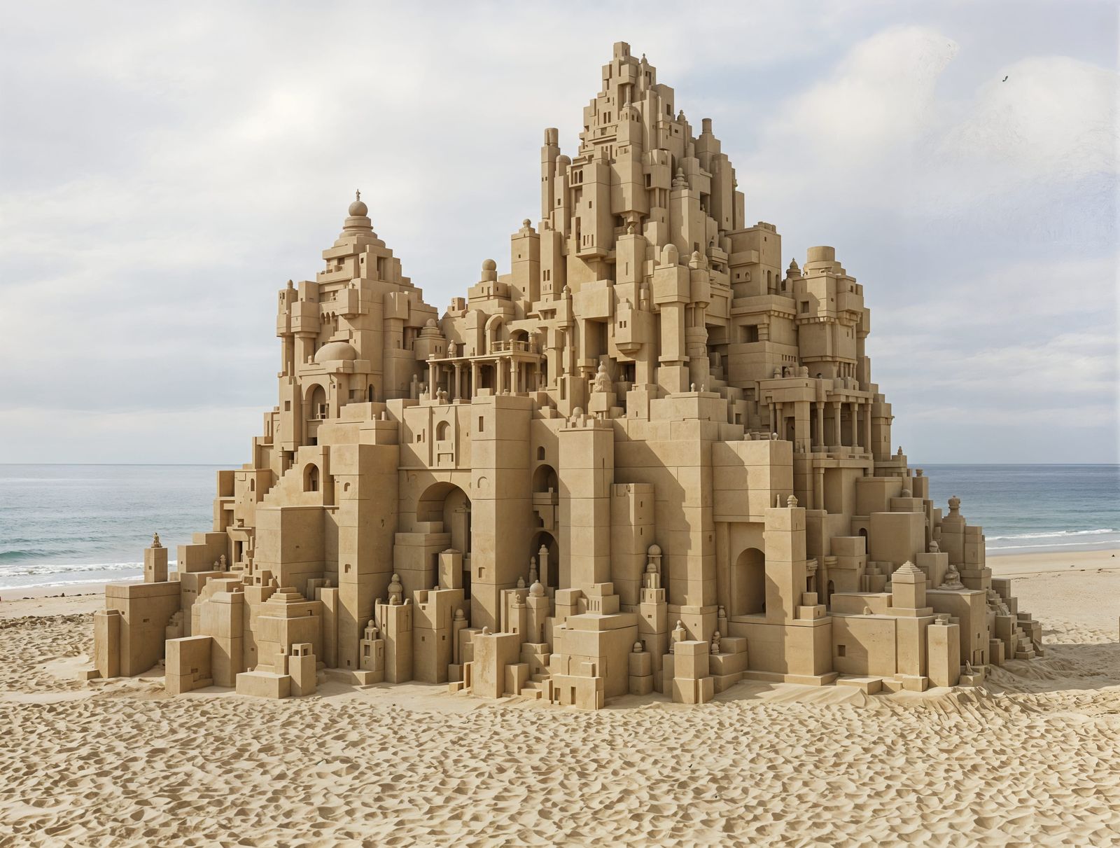 Monumental Sand Sculpture on a Desolate Beach