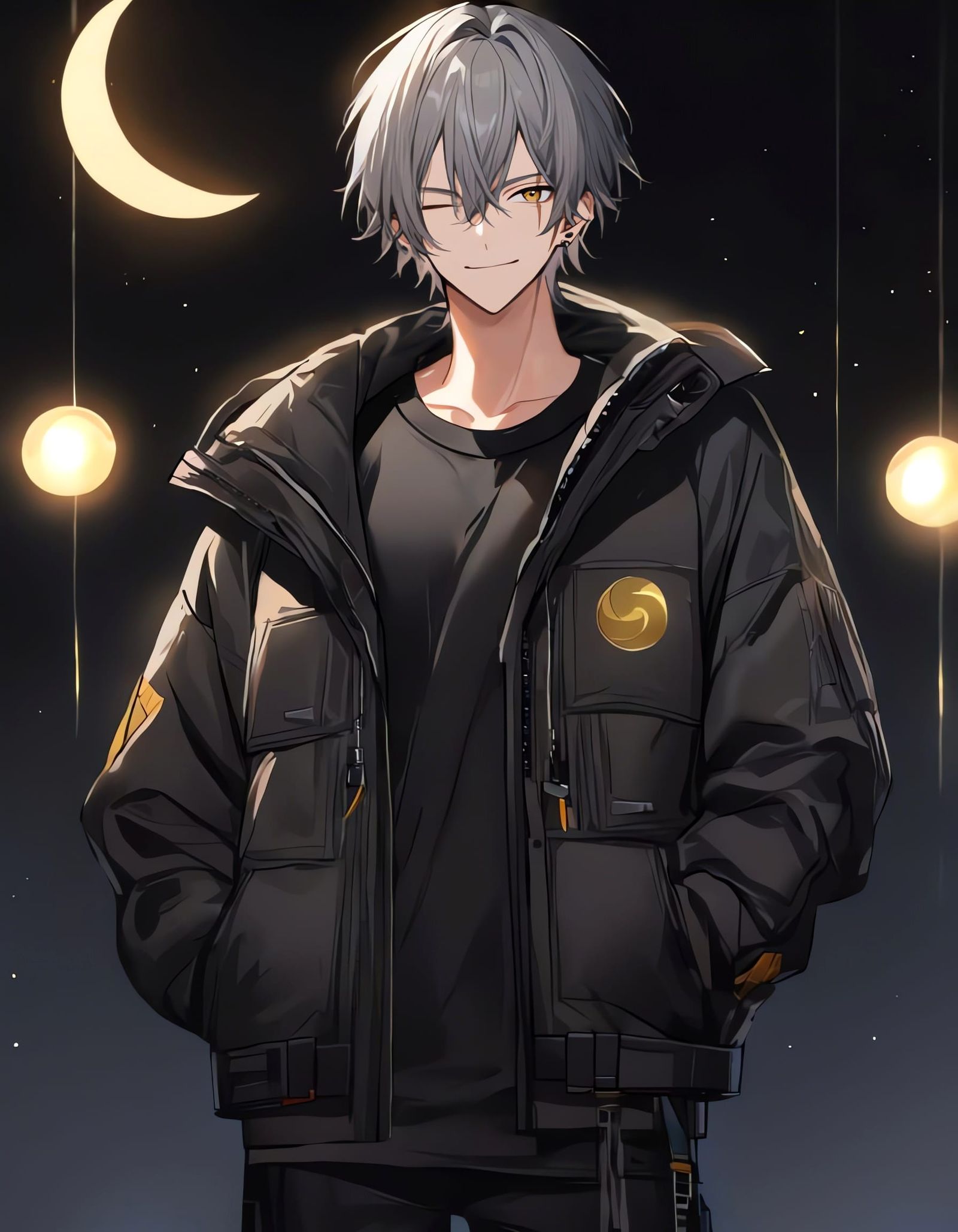 Mysterious Cowboy Under Crescent Moonlight