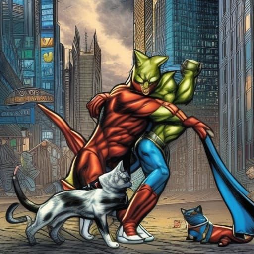Cat vs Dog Superhero Comic Battle
