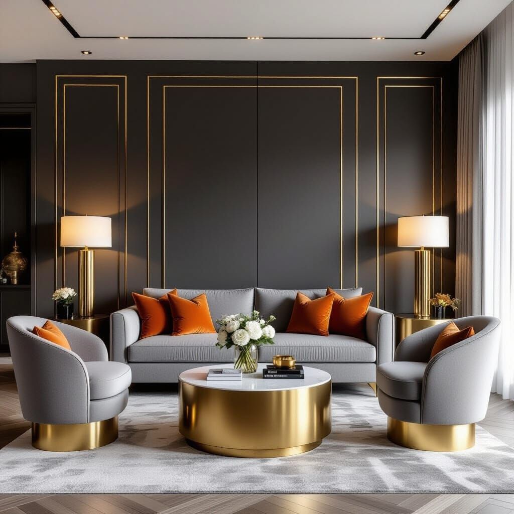 Elegant Modern Living Room with Gold Accents