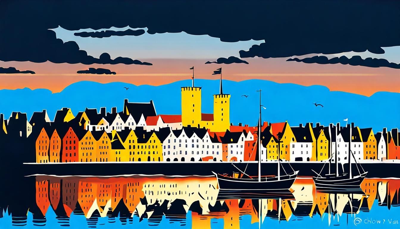 Visby Harbor Sunset, 1300 AD Maritime Scene