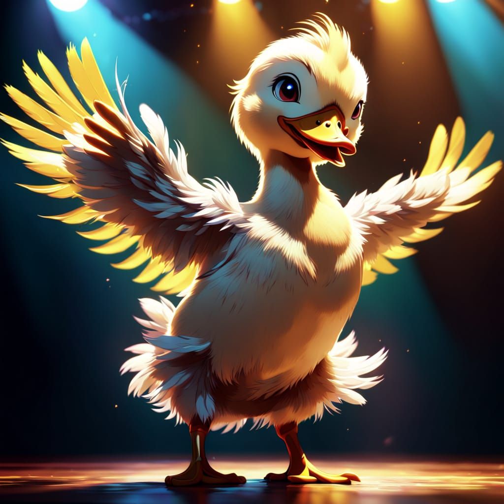 Dancing Duckling on Stage in Anime Style