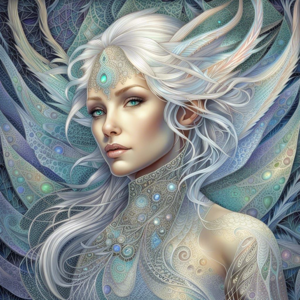 Opalescent Elfin Lady with Dragonwing Fractal Effects