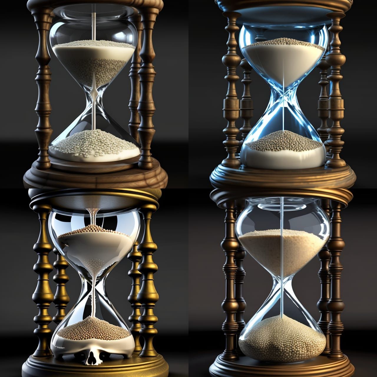 Ornate Skull Hourglass in Surreal Digital Art