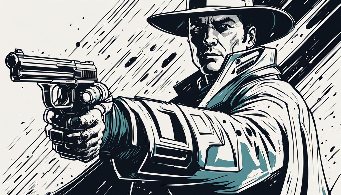Retro Sci-Fi Gunslinger Duel in Line Art