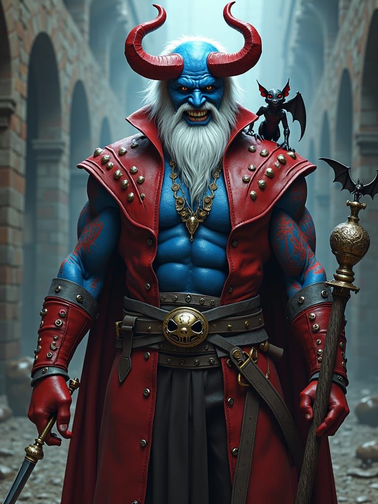 Blue-Skinned Warlock Tiefling Ready for Battle