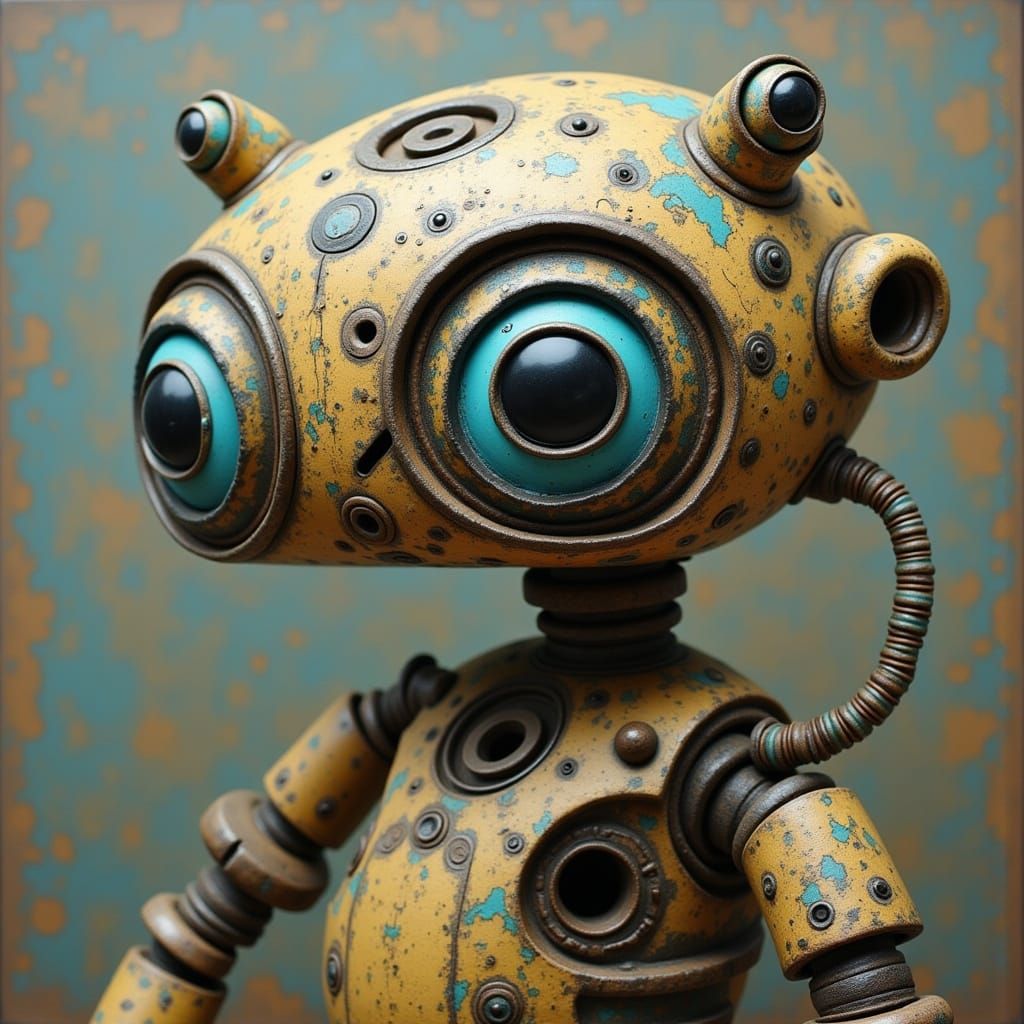 Surreal Robot Goddess in Whimsical Art Style