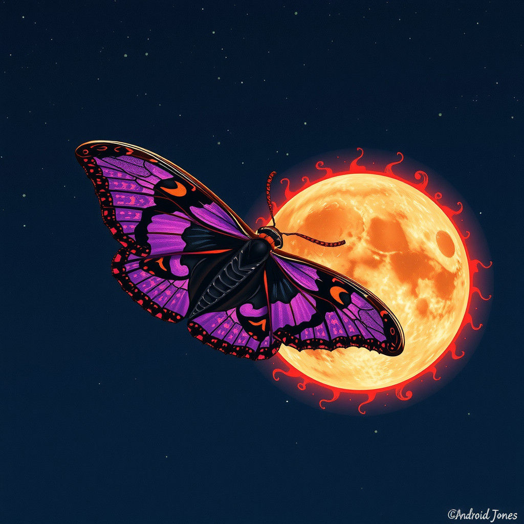 Tiger Moth and Lunar Eclipse in Anime Style