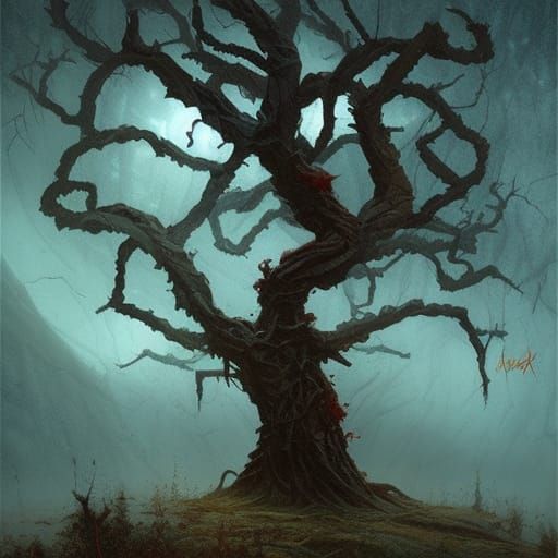 Sinister Lonely Tree: Dark Fantasy Art