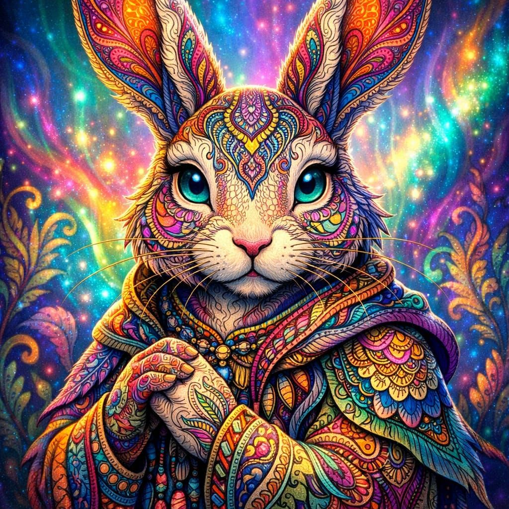 Anthropomorphic Rabbit Zentangle Art