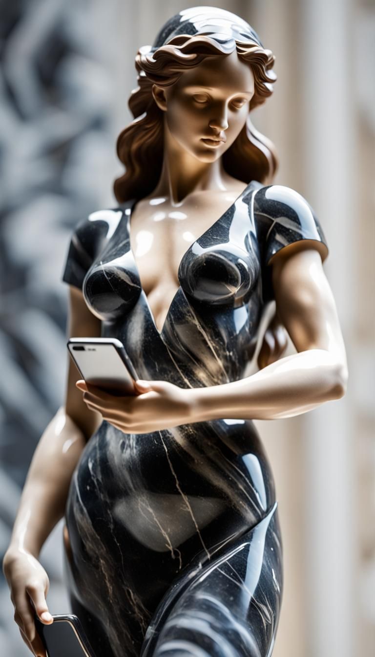 Eve Sculpture with Smartphone in Renaissance Style