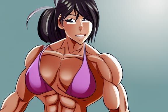 Muscular Anime Girl Bodybuilder with Ripped Physique