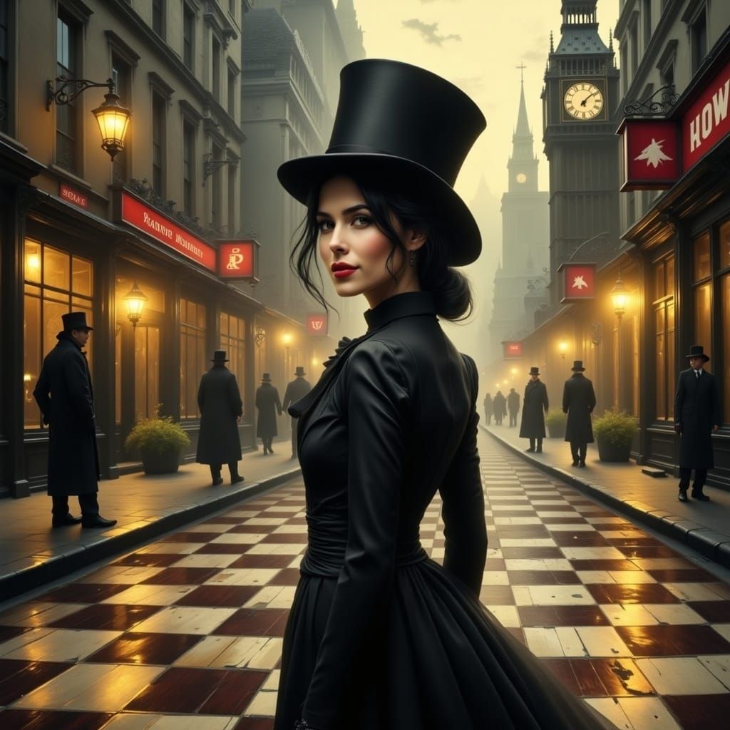 Enigmatic Victorian Siren on a Chessboard Night