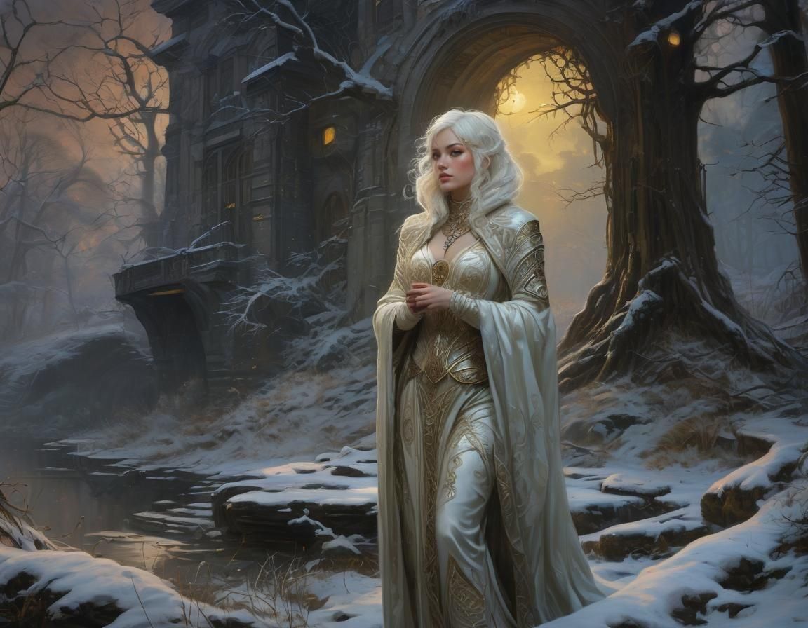 Eerie Landscape with Glowing Girl, Oil on Canvas