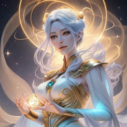 Porcelain Jewel Goddess Casting Energy Beam Spell