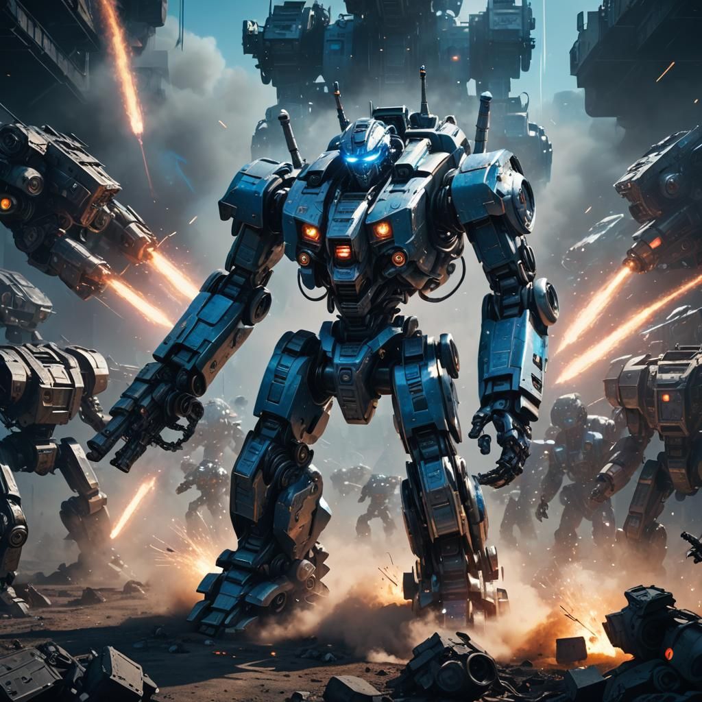 Futuristic Mech with Laser Cannons in Sci-Fi Epic