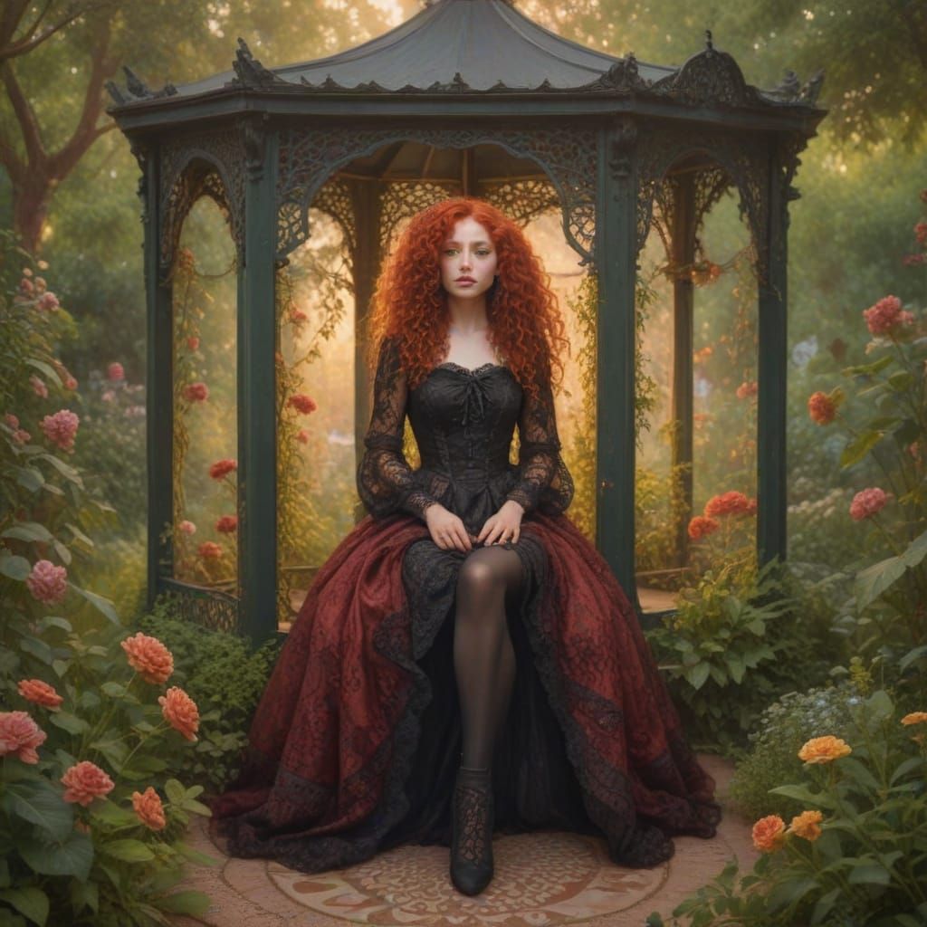 Surreal Woman in Garden with Gazebo Painting