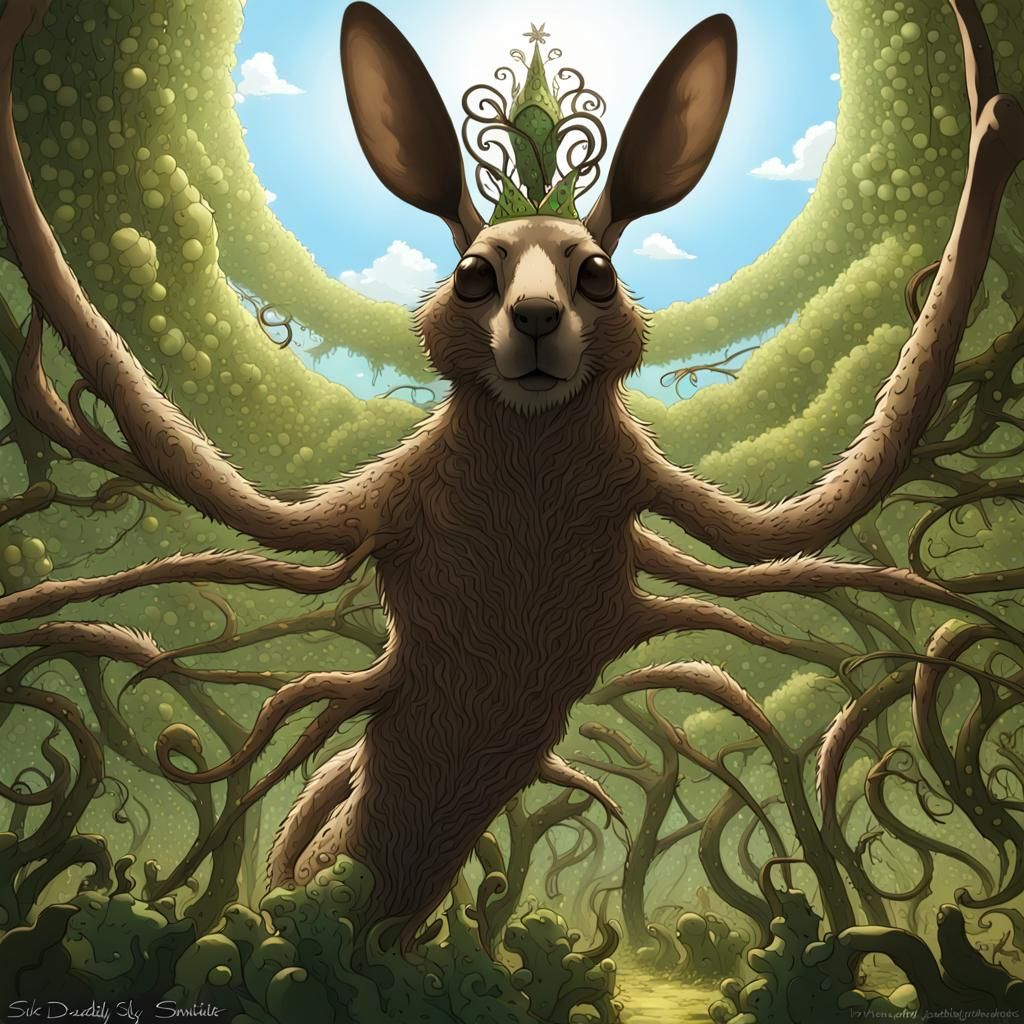 Intricate Weasel-Kangaroo Portrait in Fractal Garden