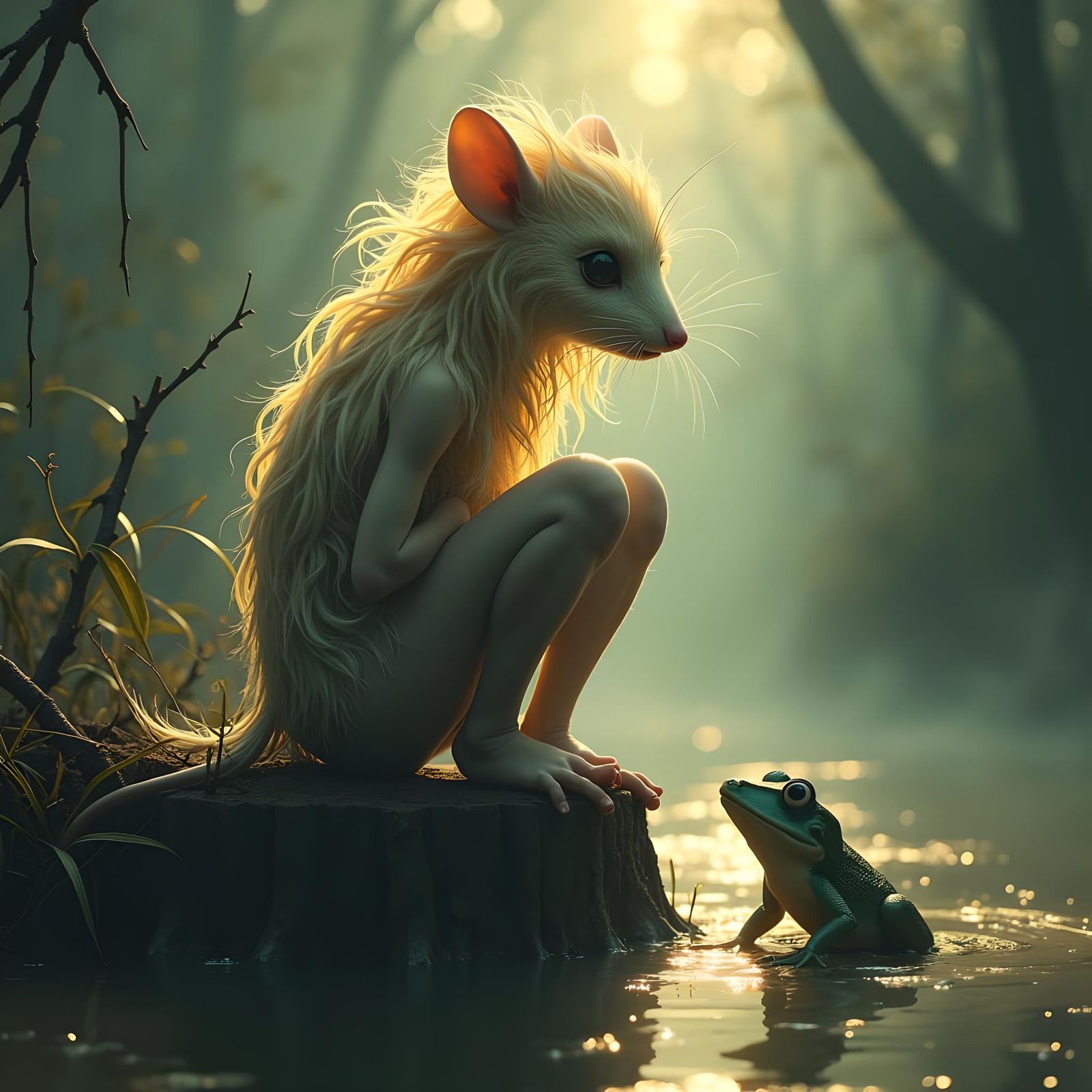 Swamp Girl in Manga Style Marshland Scene