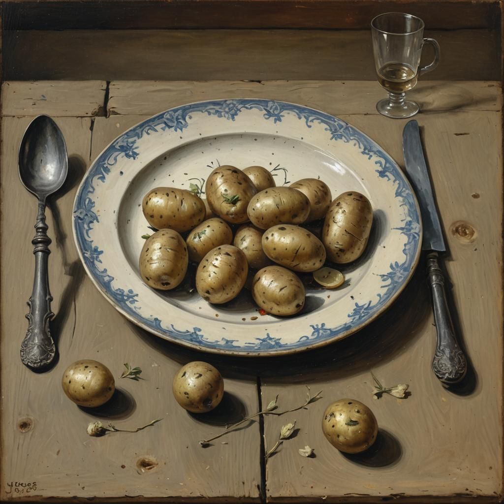 Potatoes Still Life in Dutch Golden Age Style