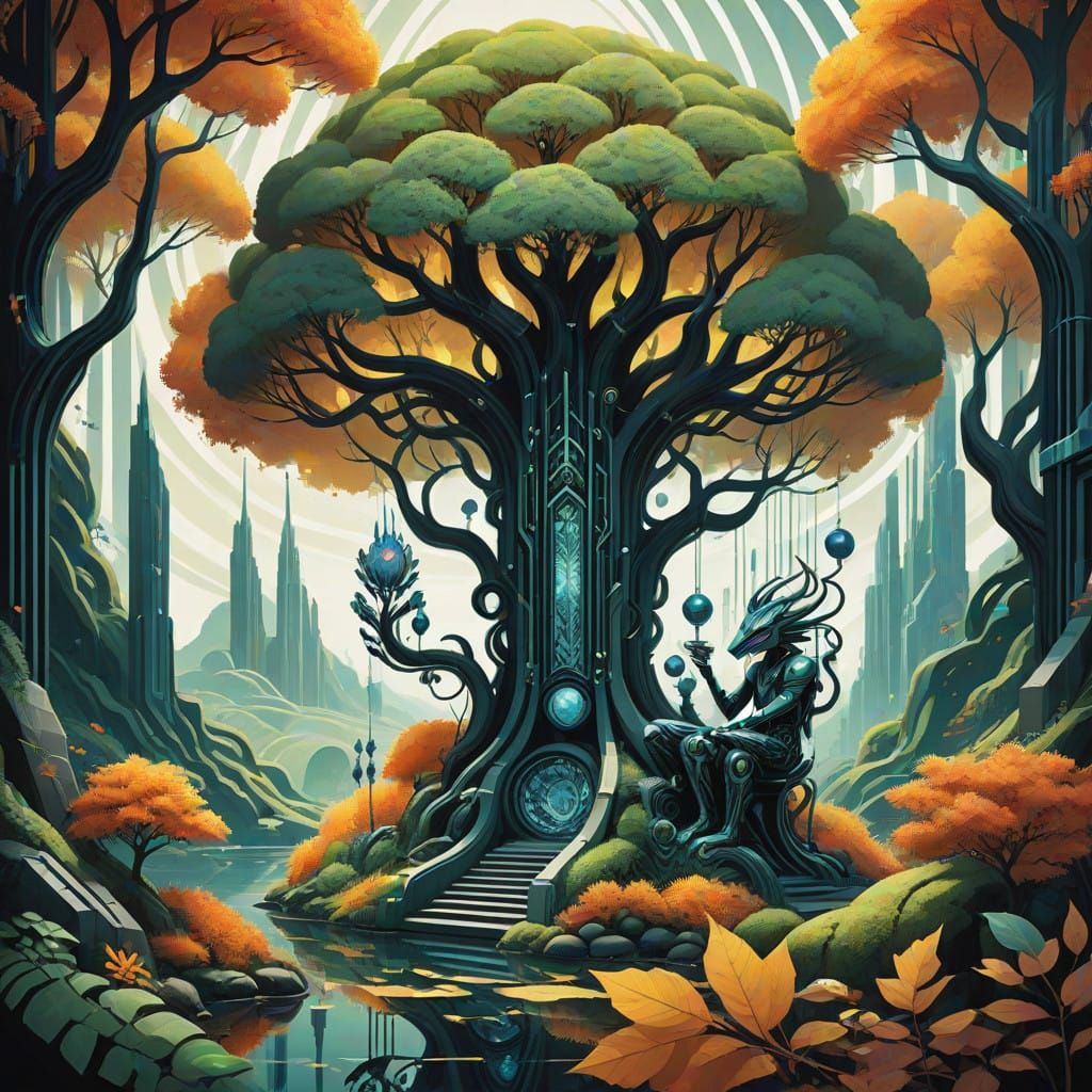 Surreal Autumn Celebration in Art Deco Style