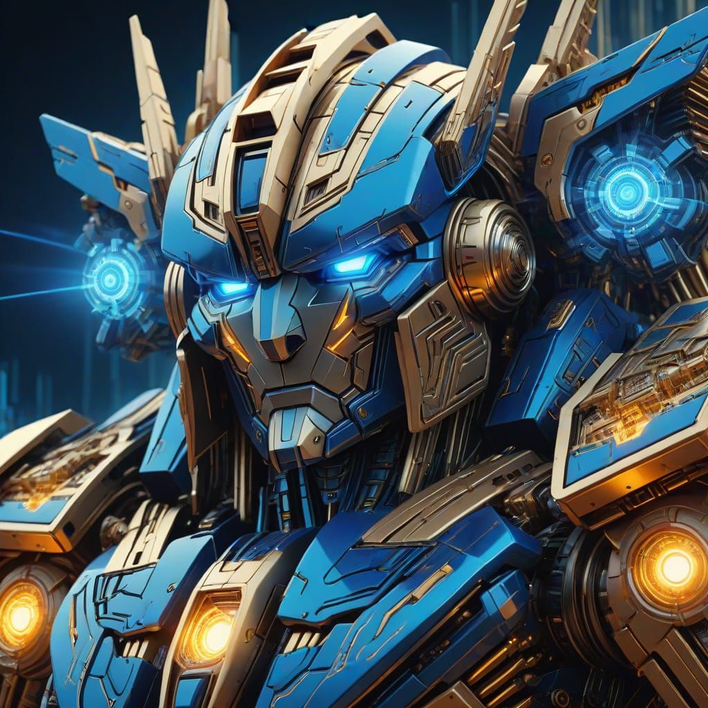 Megatron Transformer Glowing with Blue Circuits - Digital Ma...