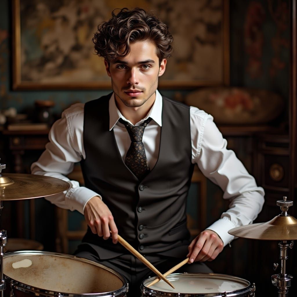 Sensual Jazz Drummer in Formal Attire