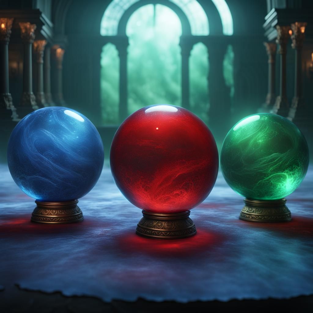 Mystical Orbs of Red, Green, and Blue Mist