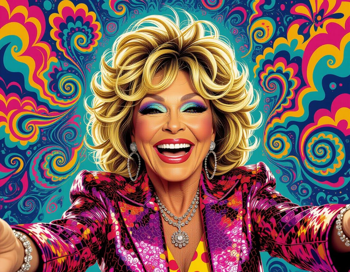 Tina Turner Caricature Selfie in Playful Style