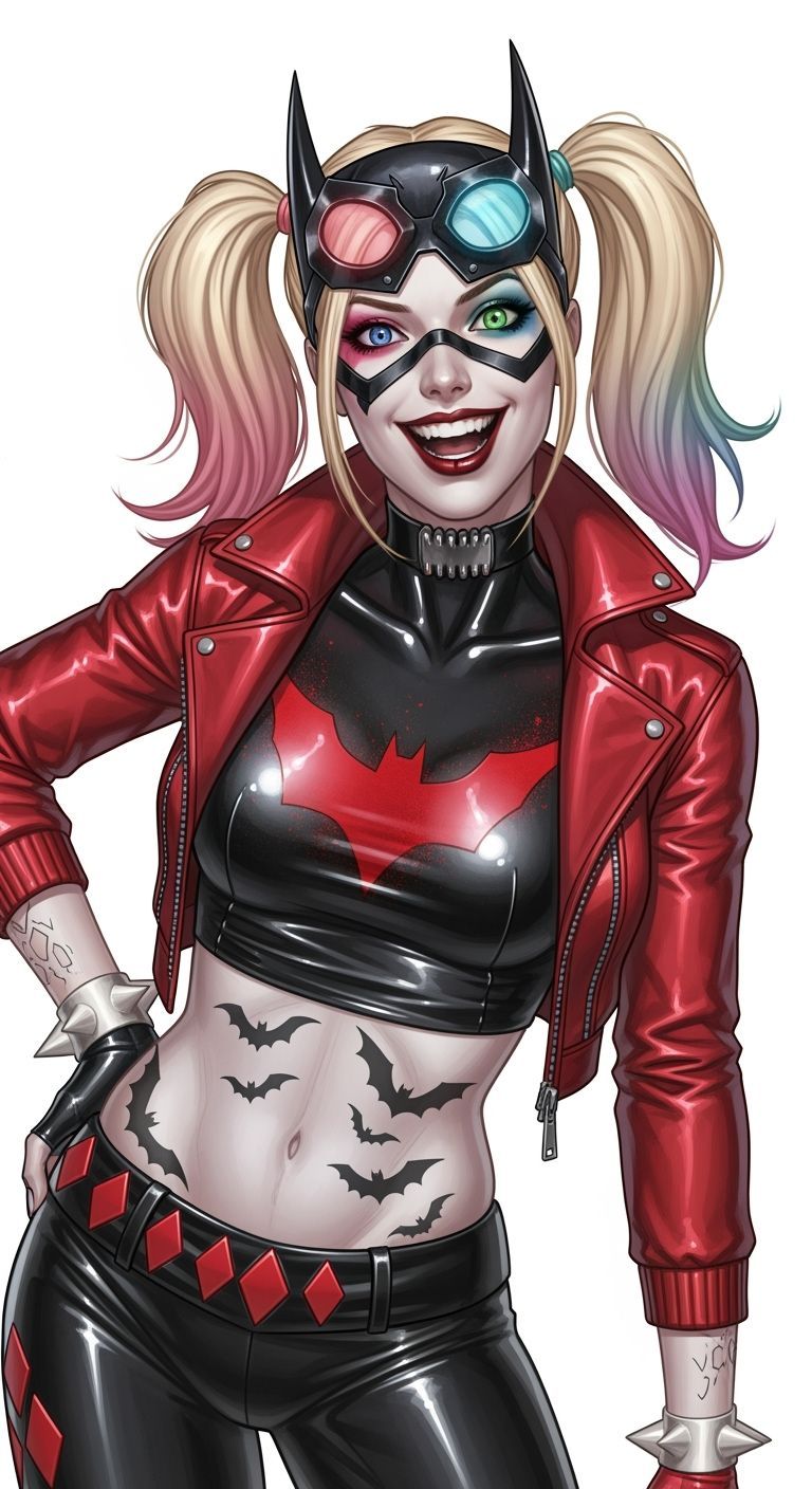 Batgirl Harley Quinn Fusion in Comic Book Style