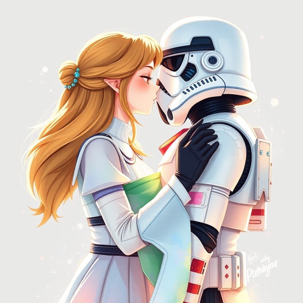 Princess Zelda and Stormtrooper Kiss in Manga Style