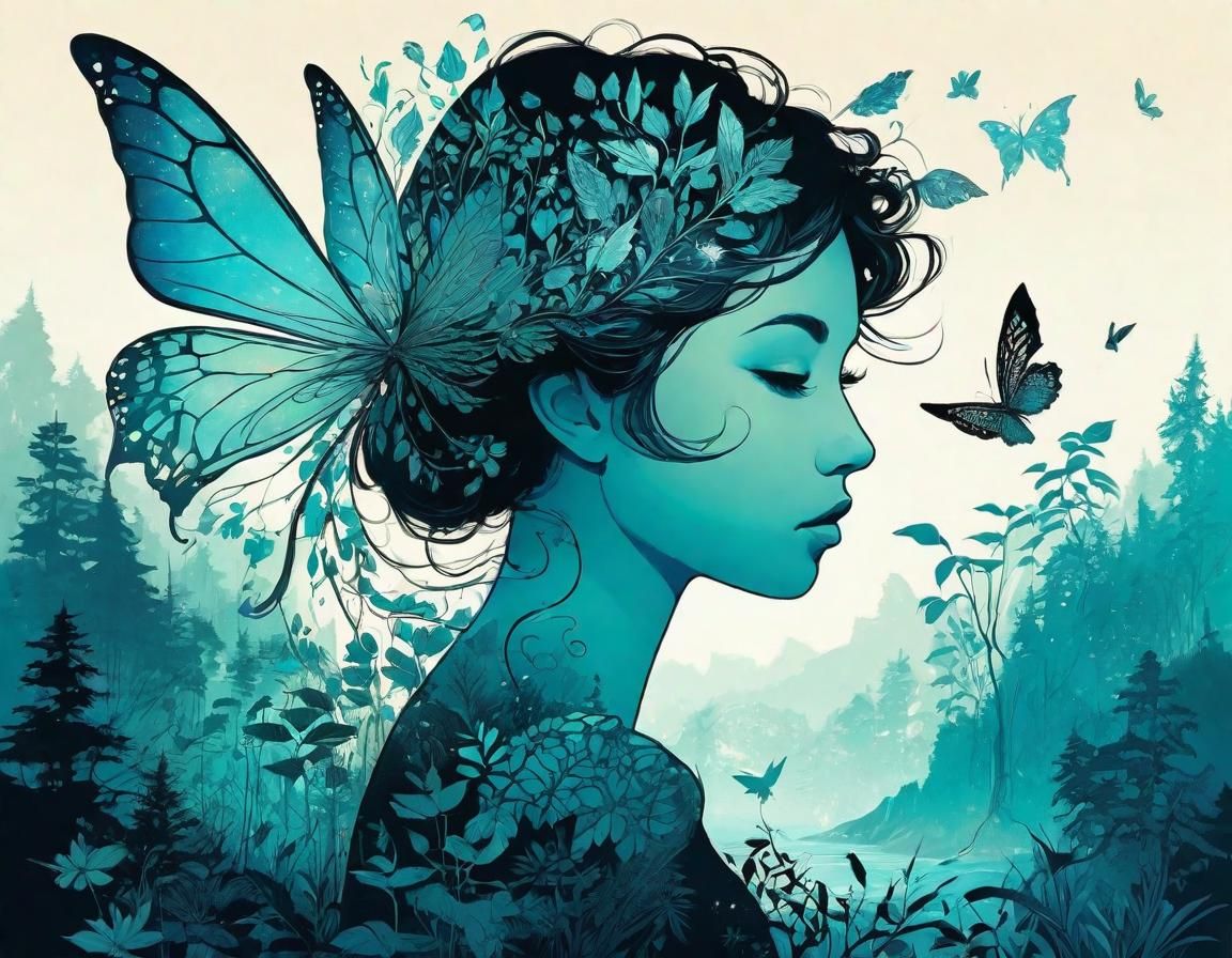 Anime Fairy Silhouette with Intricate Nature Details