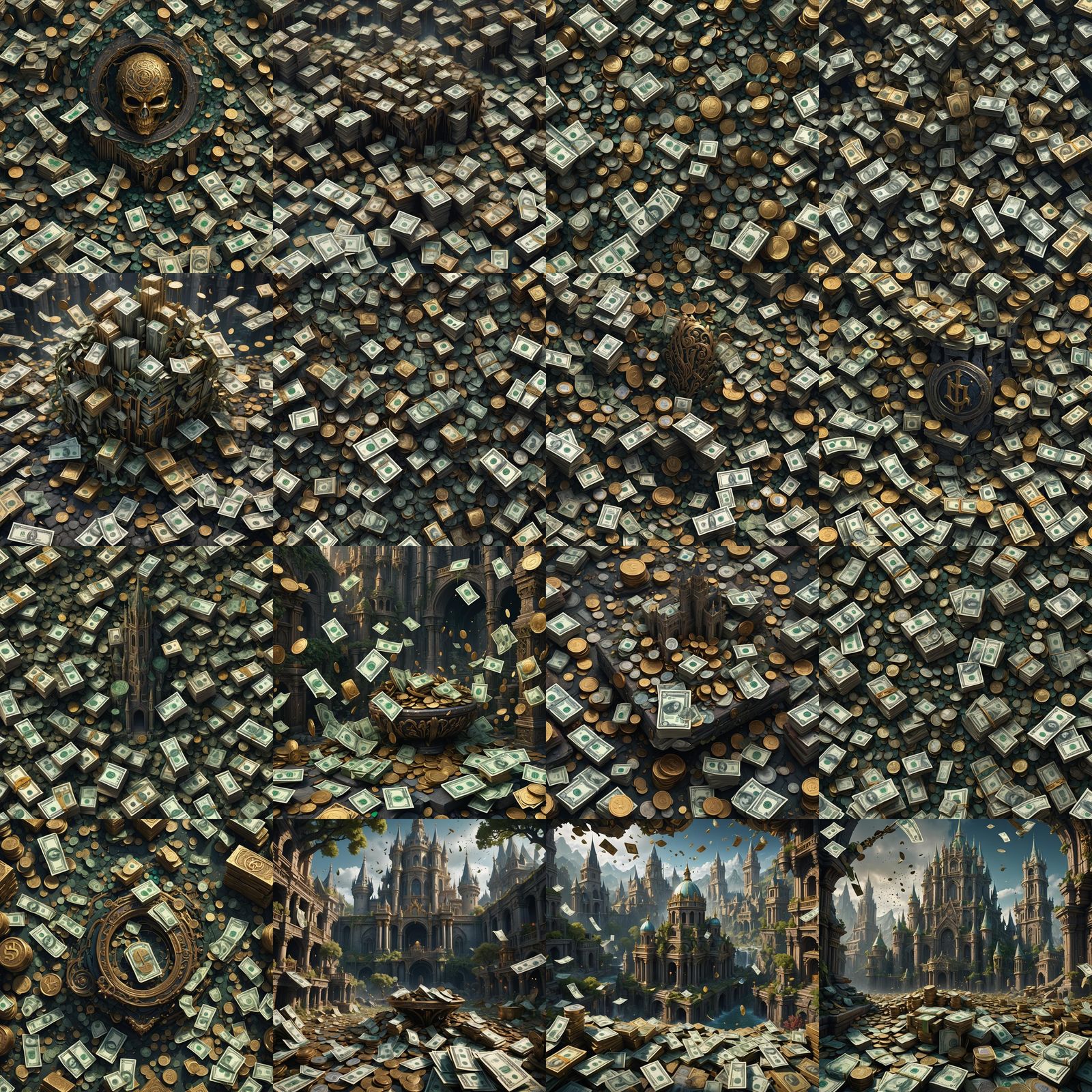Detailed Matte Painting of Money in Deep Color