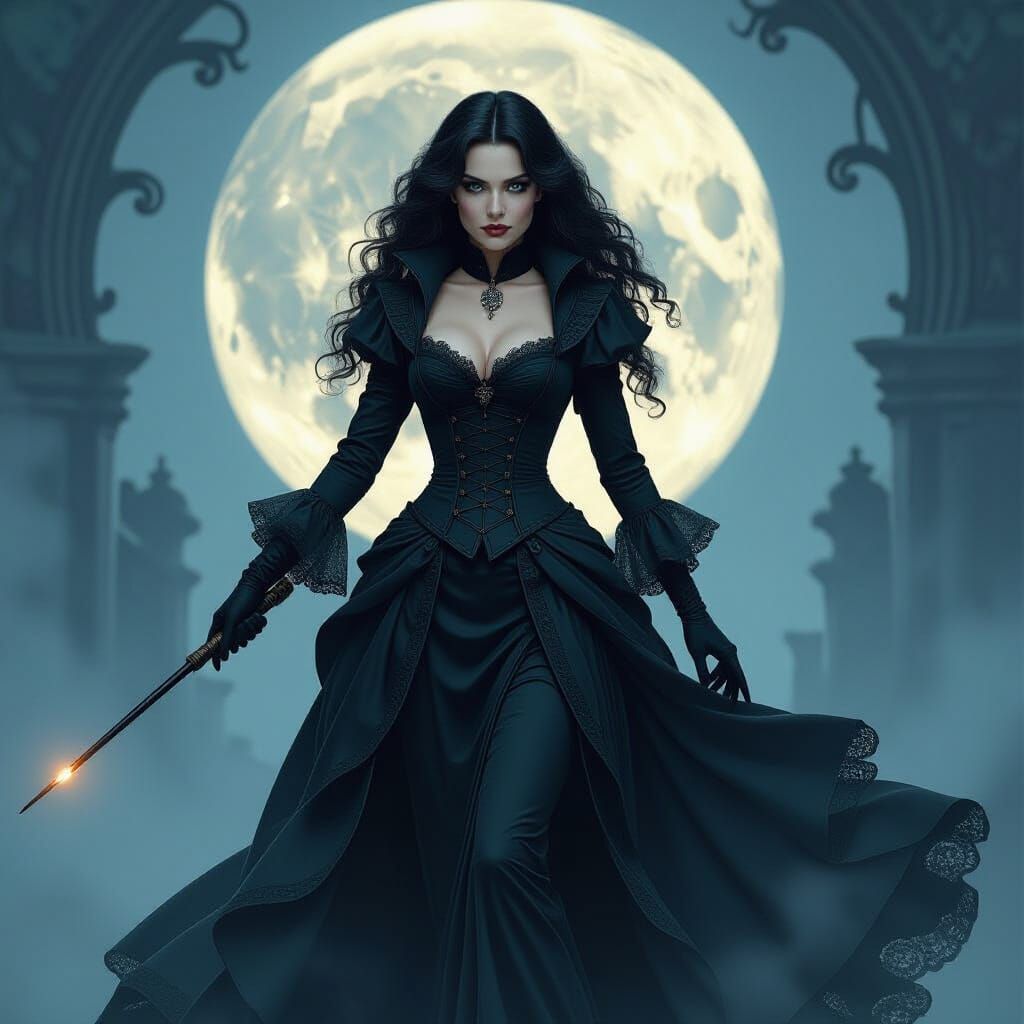 Mystical Sorceress in Victorian Attire