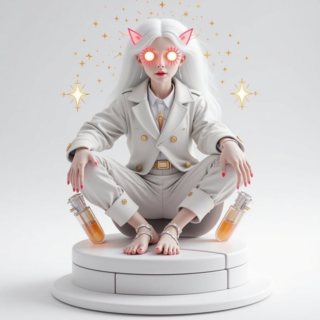 Dreamy Whimsical Feline Portrait in Pastel Colors