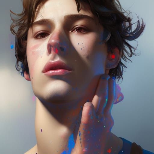 Hyperrealistic Portrait of Two Teen Boys Kissing