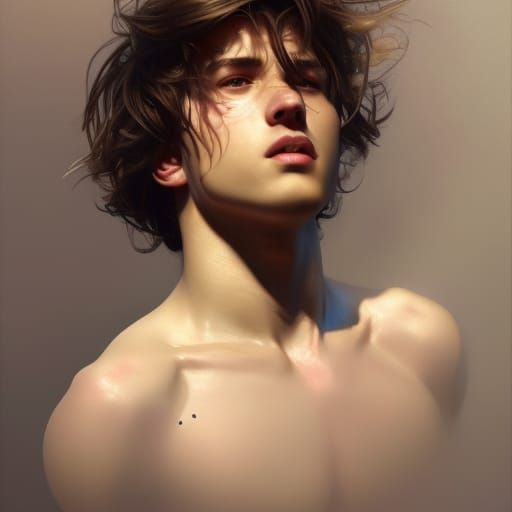 Hyperrealistic Portrait of Kissing Teen Boys in Art Nouveau ...