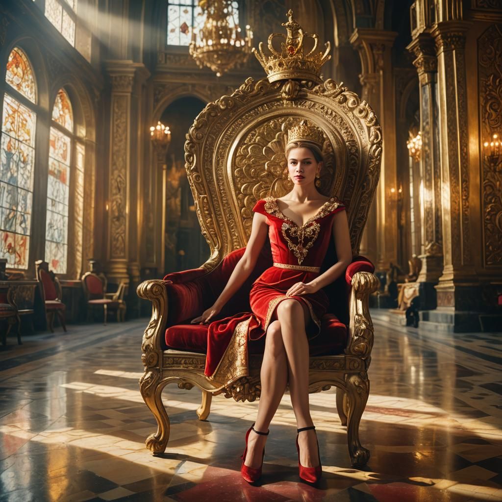 Queen on Throne in Palace, Oil Painting Style