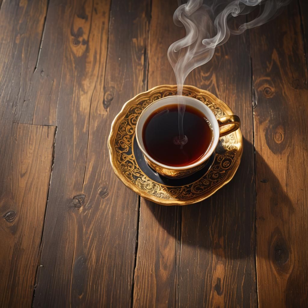 Golden Cup of Steaming Black Tea Still Life