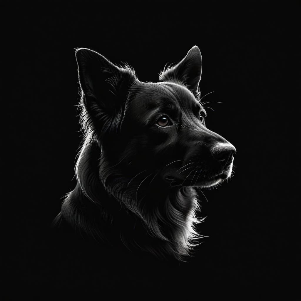 Minimalist Line Art Dog Icon, Black and White