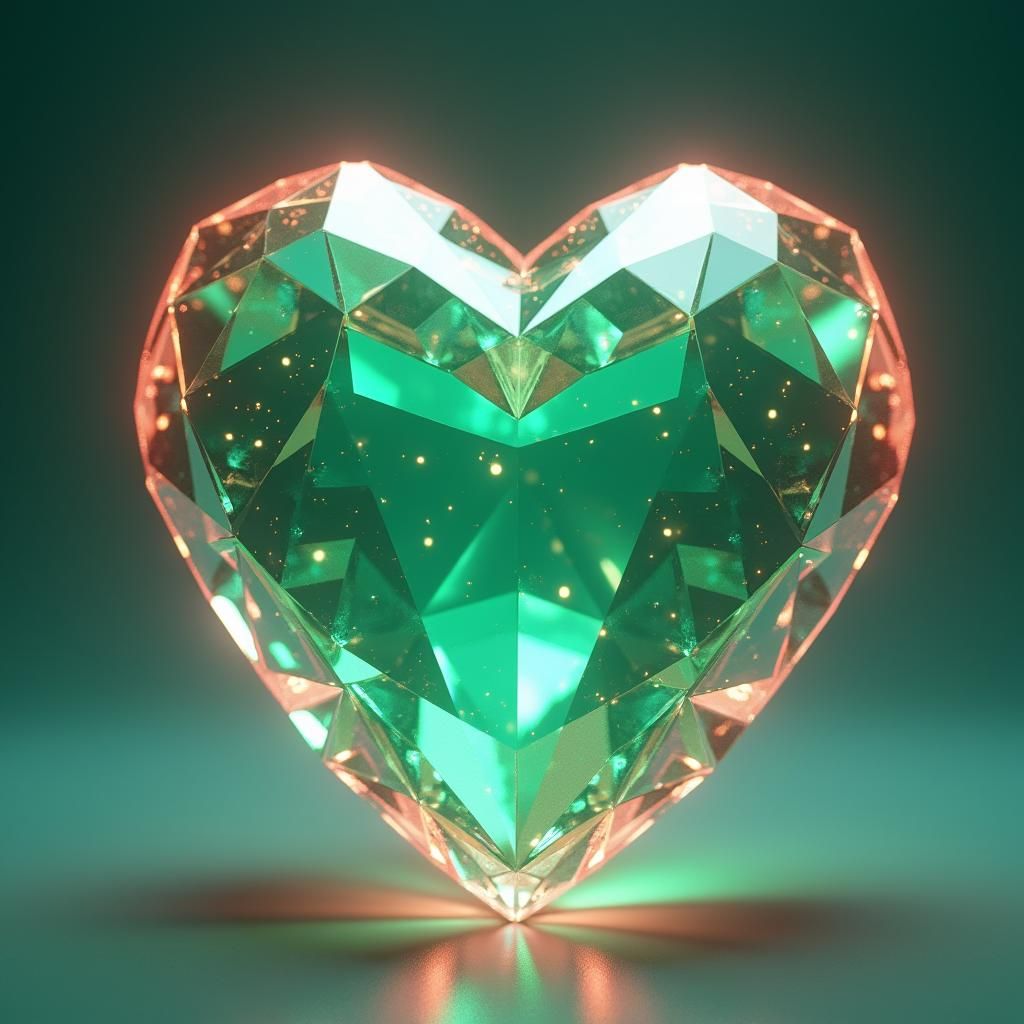 Green-Pink Diamond Heart in 3D Anime Style